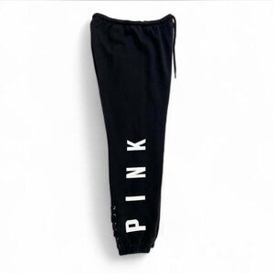 Pink Victoria's Secret Black Lace Up Joggers Y2K Grommet Sweatpants Small